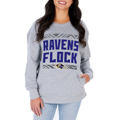 Zubaz NFL Women's Baltimore Ravens Heather Gray Crewneck Sweatshirt
