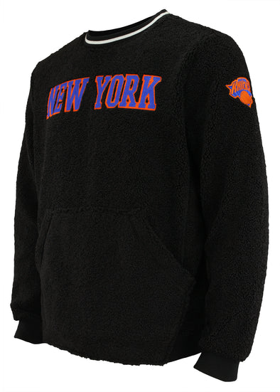 FISLL NBA Men's New York Knicks Moto Sherpa Crew Neck Sweatshirt