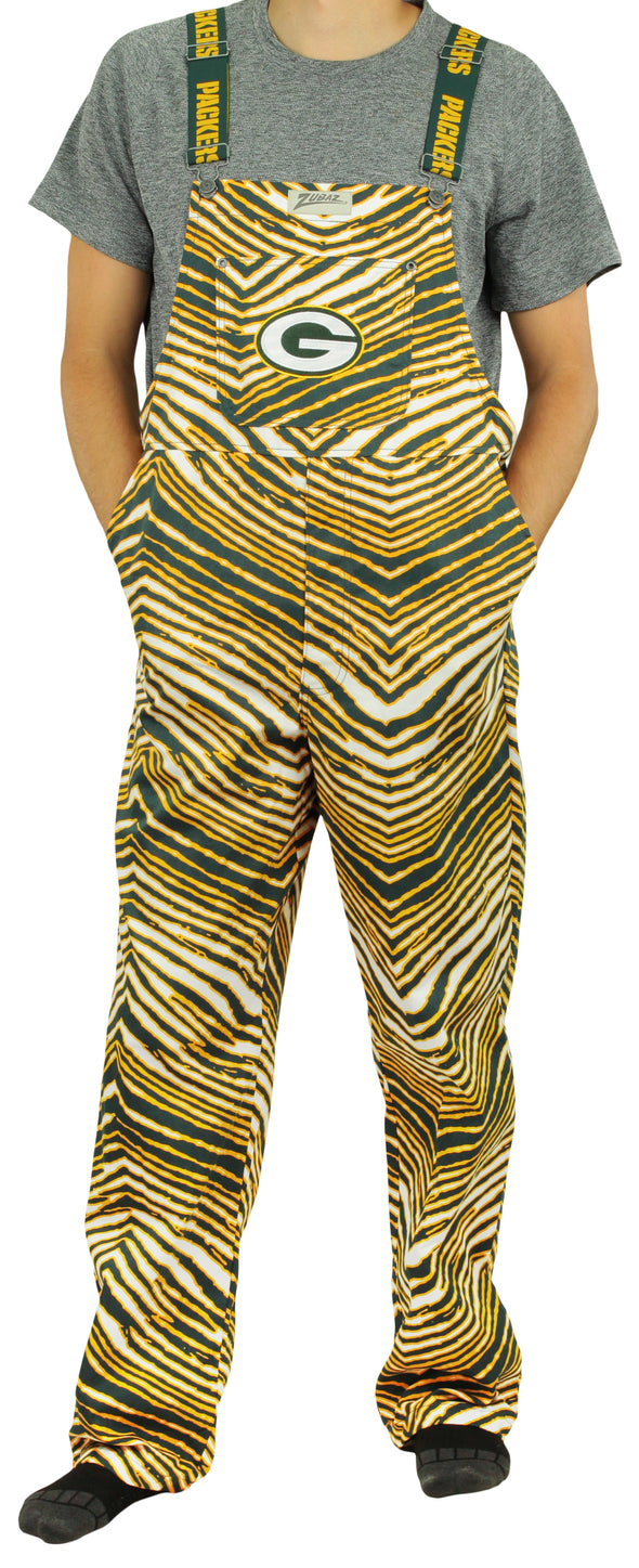 Zubaz NFL Men's Green Bay Packers Zebra Printed Team Bib Overalls