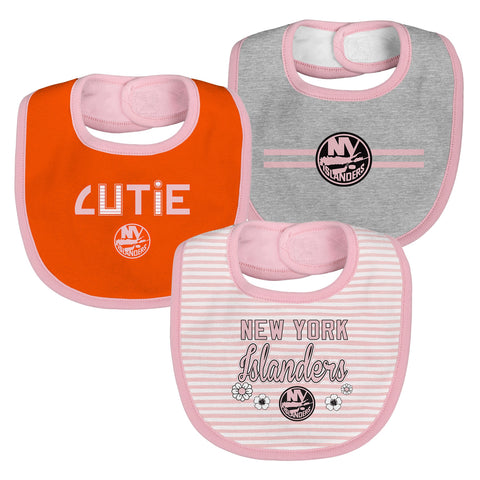 Outerstuff NHL Newborn New York Islanders Fair Catch 3 Piece Bib Set, Pink