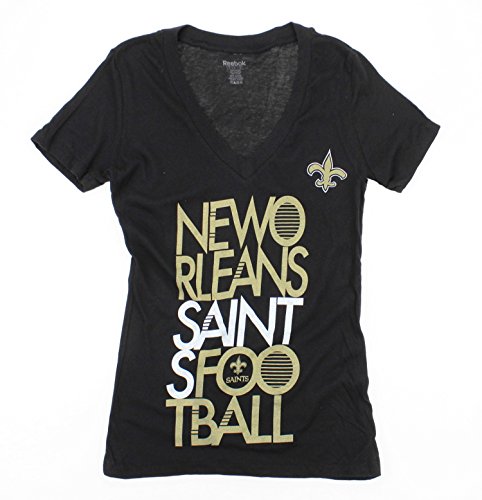 Reebok NFL Women's New Orleans Saints Deep V-Neck Football Tee Shirt - Black