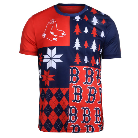 FOCO MLB Men's Boston Red Sox Busy Block Ugly Crew Neck Tee
