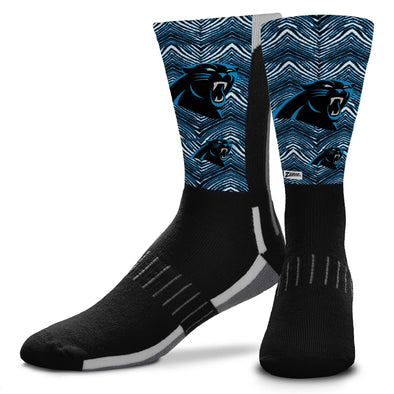 Zubaz X FBF NFL Adult Unisex Carolina Panthers Phenom Curve Crew Socks