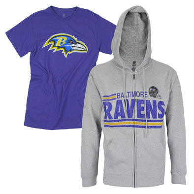 NFL Football Men’s Baltimore Ravens Hoodie and T-Shirt Combo Pack