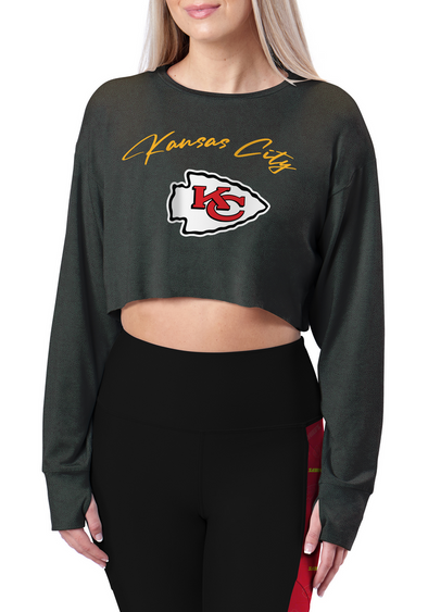 Certo By Northwest NFL Women's Kansas City Chiefs Central Long Sleeve Crop Top, Black