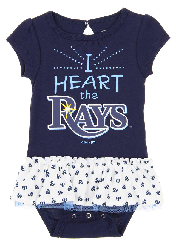 Outerstuff MLB Infant Tampa Bay Rays Play With Heart Creeper, Bib & Bootie Set