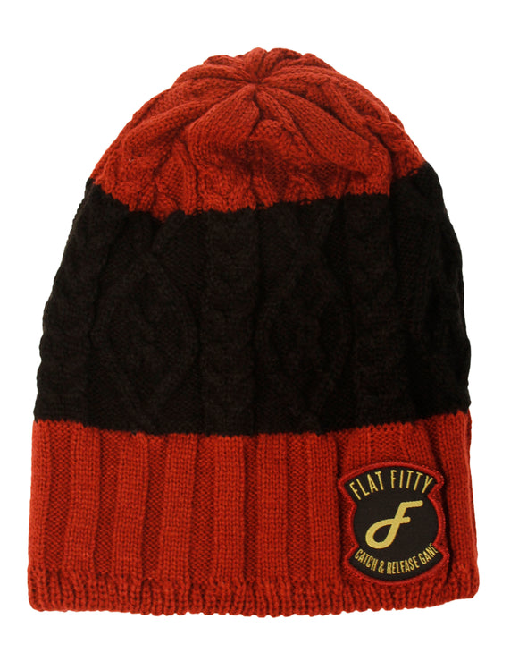 Flat Fitty Catch & Release Gang Patched Stripe Skully Beanie Cap Hat