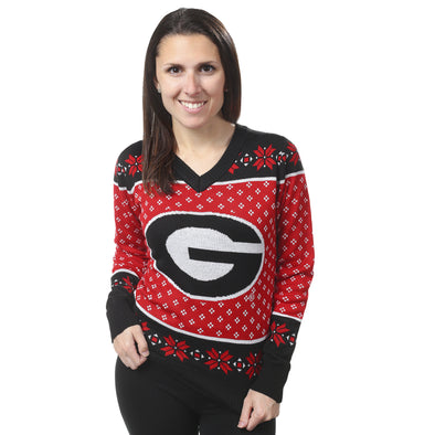 Forever Collectibles NCAA Women's Georgia Bulldogs Big Logo V-Neck Sweater
