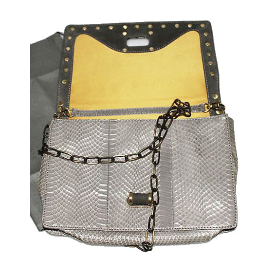 Malini Murjani Carla Crossbody Clutch Handbag Chain Purse - Gray