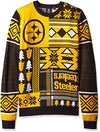 Klew NFL Men's Pittsburgh Steelers Patches Ugly Crew Neck Sweater, Black/Yellow