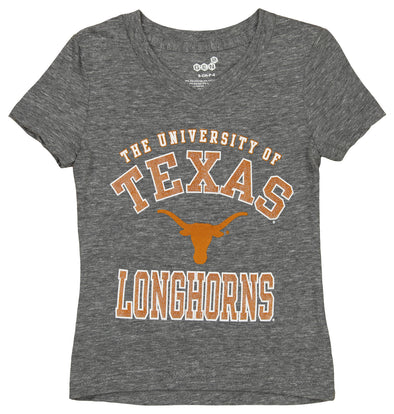 OuterStuff Texas Longhorns NCAA Little Girls Kids Tri-Blend Tee, Heathered Grey