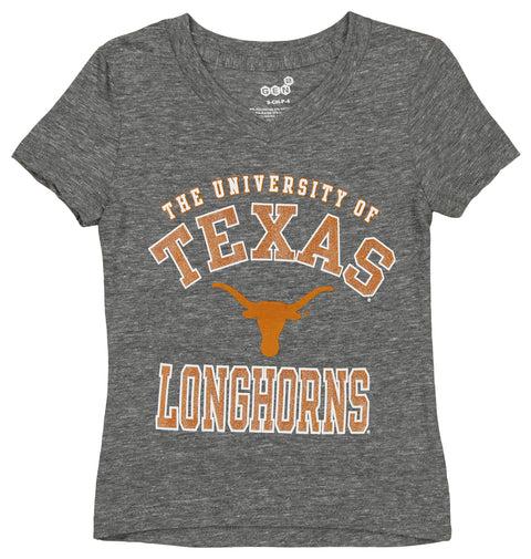 OuterStuff Texas Longhorns NCAA Little Girls Kids Tri-Blend Tee, Heathered Grey