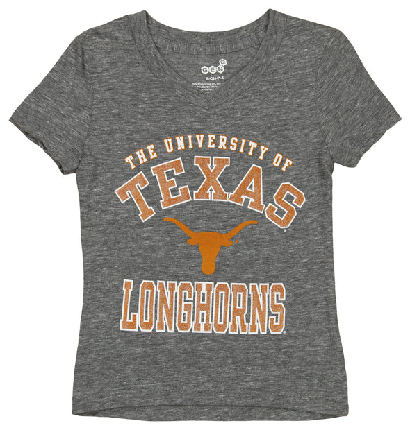 OuterStuff Texas Longhorns NCAA Little Girls Kids Tri-Blend Tee, Heathered Grey