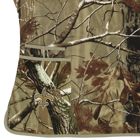Fabrique Innovations NFL Women's New Orleans Saints Camo Wrap Logo Scrub Top