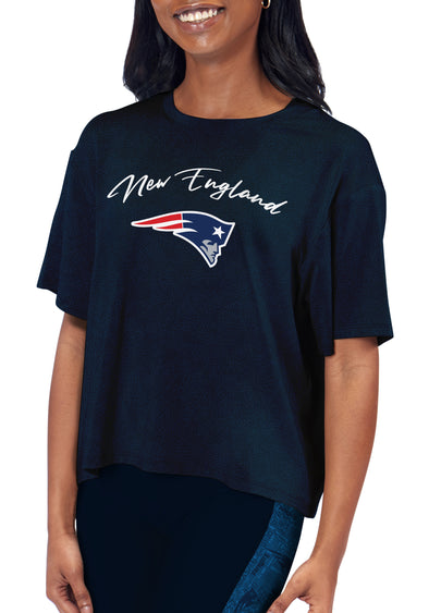 Certo By Northwest NFL Women's New England Patriots Turnout Cropped T-Shirt, Navy