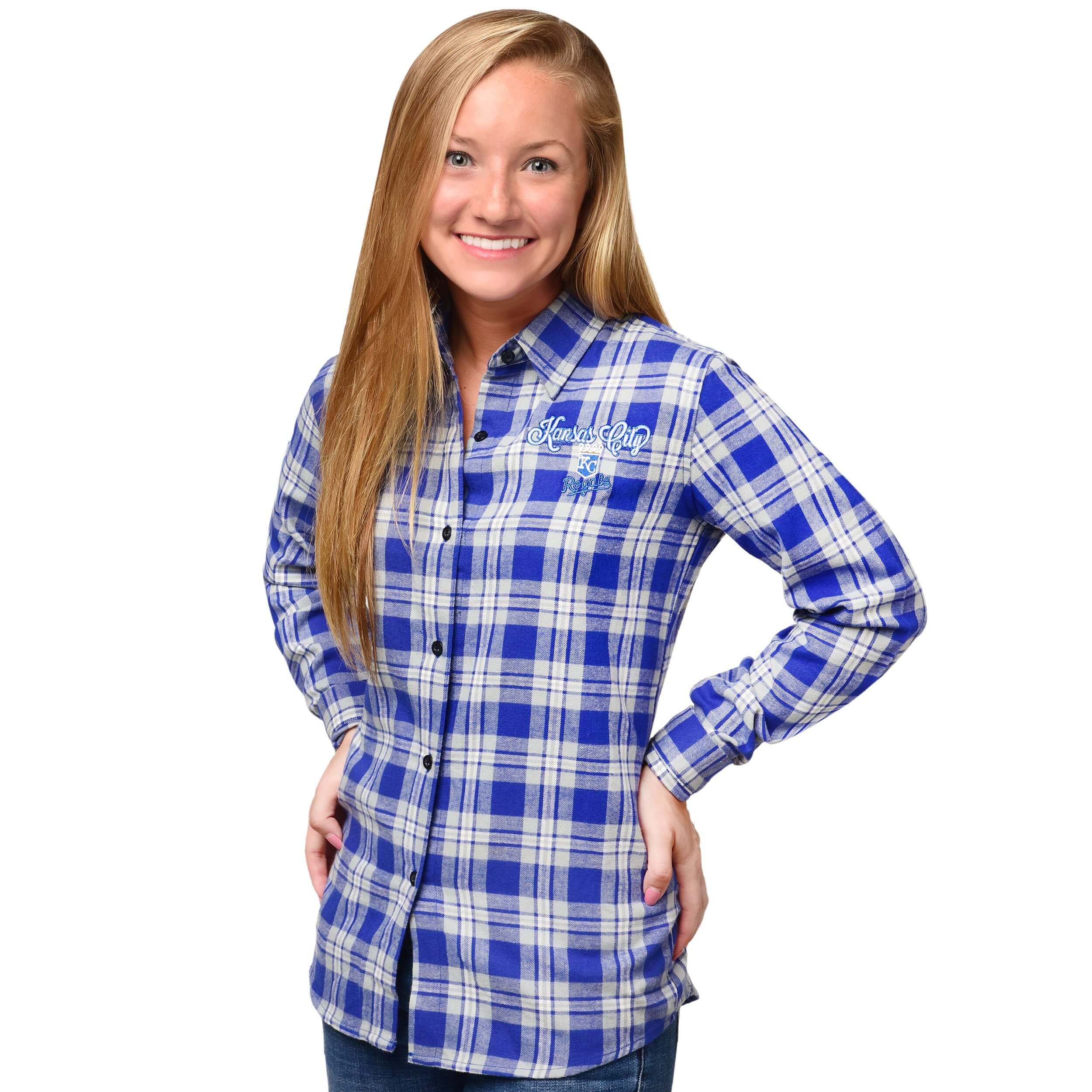 Kansas City Royals Women's Flannel Button-Up Long Sleeve Shirt - Royal