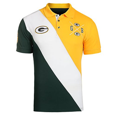 KLEW NFL Football Men's Green Bay Packers Rugby Diagonal Stripe Polo Shirt
