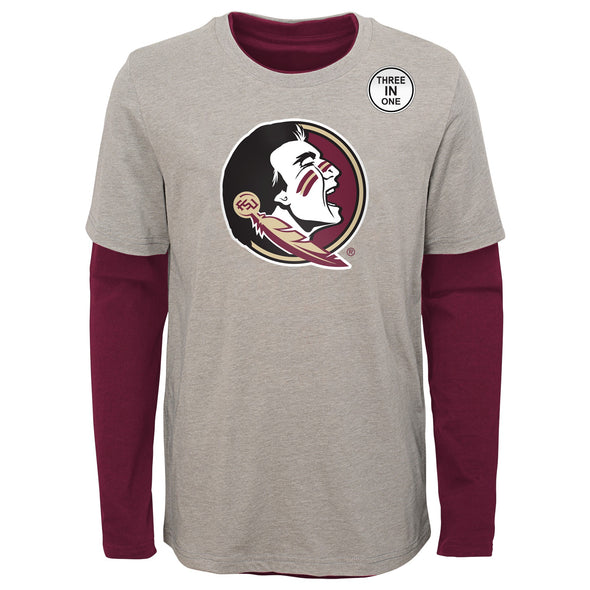 Outerstuff Florida State Seminoles NCAA Kids (4-7) Goal Line Stand 3 in 1 Combo Tee, Garnet / Grey