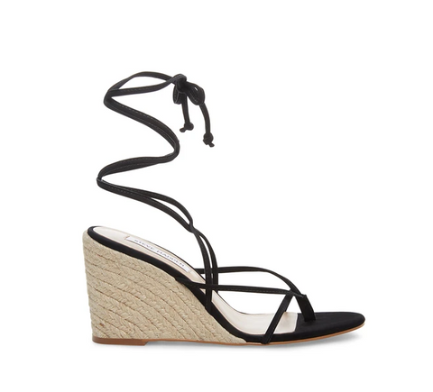 Steve Madden Women's Lakely Lace Up Wedge Sandals, Black Nubuck