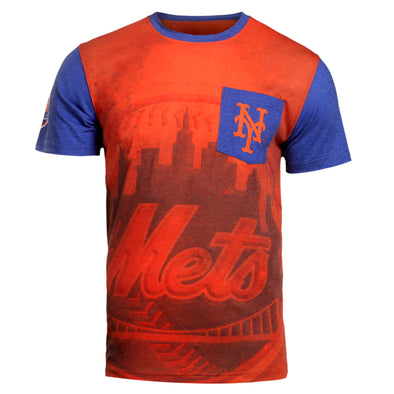 KLEW MLB Men's New York Mets Big Graphics Pocket Logo Tee T-shirt, Orange