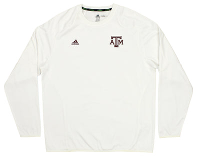 Adidas Texas A&M Aggies NCAA Mens Adizero Lightweight Fleece Practice Crew Shirt, White