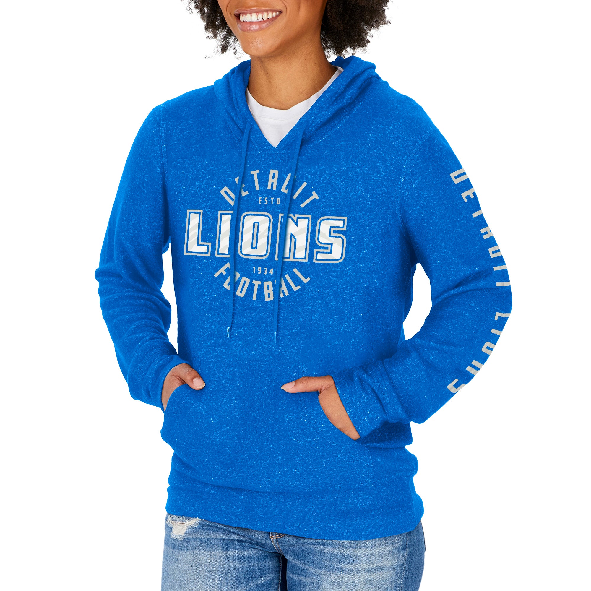 Zubaz NFL Womens Marled Soft Hoodie with Team Graphics, Detroit Lions, Large