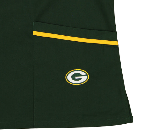 Fabrique Innovations NFL Women's Green Bay Packers Wrap Scrub Top, Green