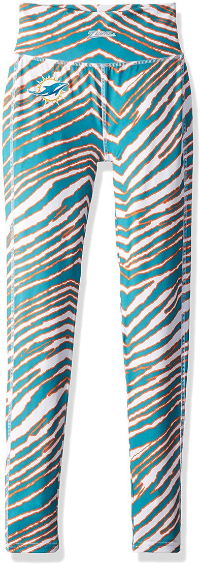 Zubaz Miami Dolphins NFL Women's Zebra Print Legging, Orange/Aqua