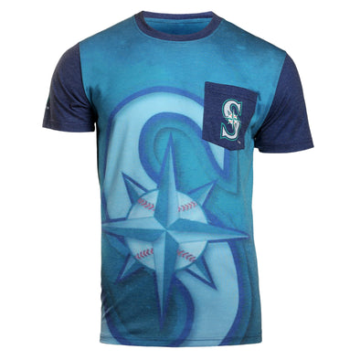 KLEW MLB Men's Seattle Mariners Big Graphics Pocket Logo Tee T-shirt, Blue