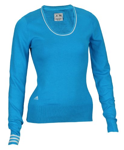 Adidas Womens Sweater 3-Stripes Scoop Neck Athletic Top, Aquatic