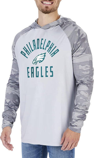 Zubaz Philadelphia Eagles NFL Men's Grey Lightweight Hoodie w/ Tonal Camo Sleeves