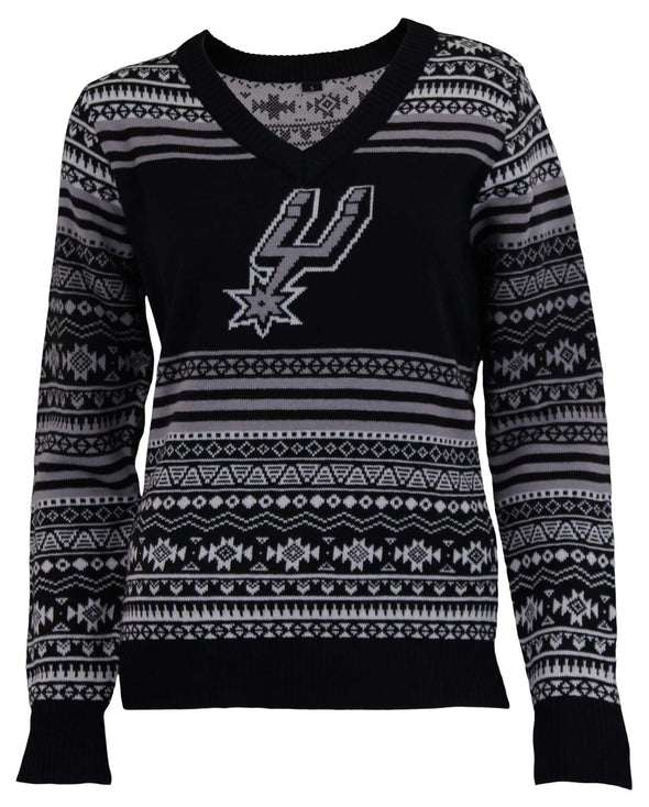 FOCO NBA Women's San Antonio Spurs Big Logo Aztec V-Neck Sweater