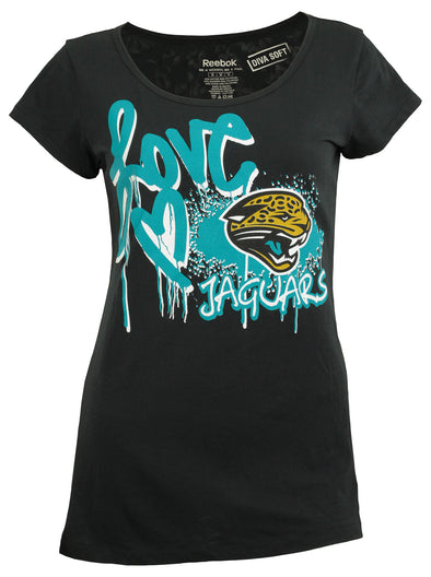 Reebok NFL Women's Jacksonville Jaguars Painted Love Fan Diva Soft Lace Tee, Medium