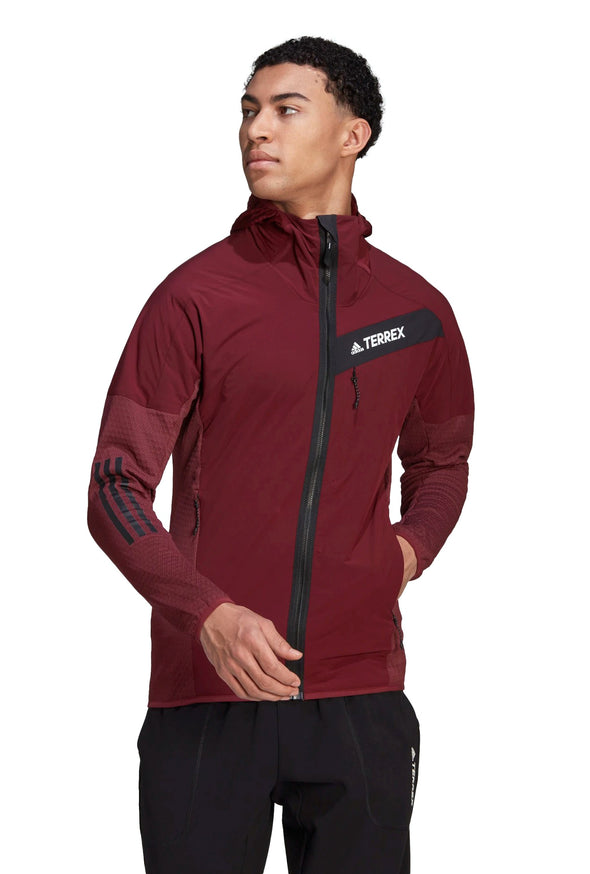 adidas Men's Techrock Flooce Wind Hooded Full Zip Jacket, Shadow Red