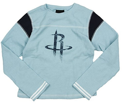 Adidas NBA Girls Houston Rockets Long Sleeve Waffle Knit Top - Light Blue