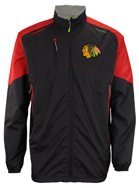 Reebok NHL Hockey Men's Chicago Blackhawks Center Ice Kinetic Fit Full Zip Jacket, Black