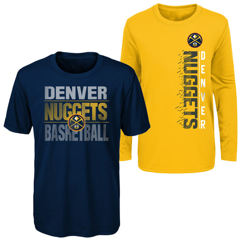 Outerstuff NBA Youth (8-20) Denver Nuggets Performance Long and Short Sleeve T-Shirt Combo