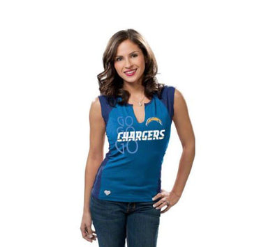 Reebok NFL Women's San Diego Chargers Two-Toned Split Neck T-Shirt