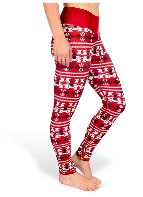 NCAA Women's Wisconsin Badgers Aztec Print Leggings, Red