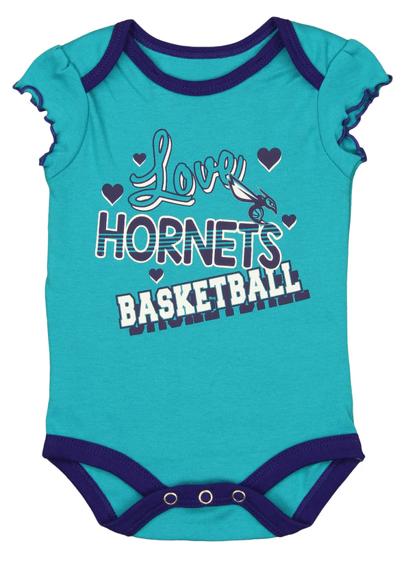 Outerstuff NBA Infant Girls New Orleans Hornets Dribble Time 3 Pack Creeper Set