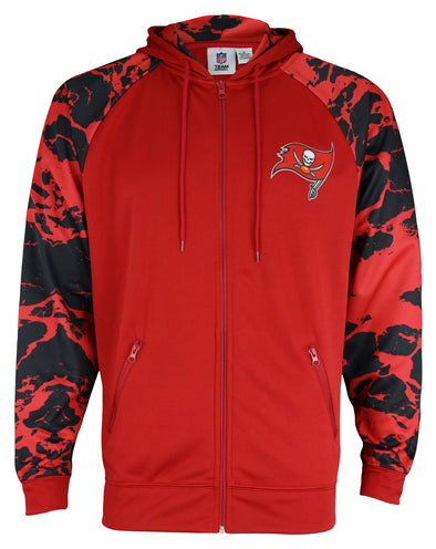 Zubaz NFL Men's Tampa Bay Buccaneers  Full Zip Hoodie with Lava Sleeves