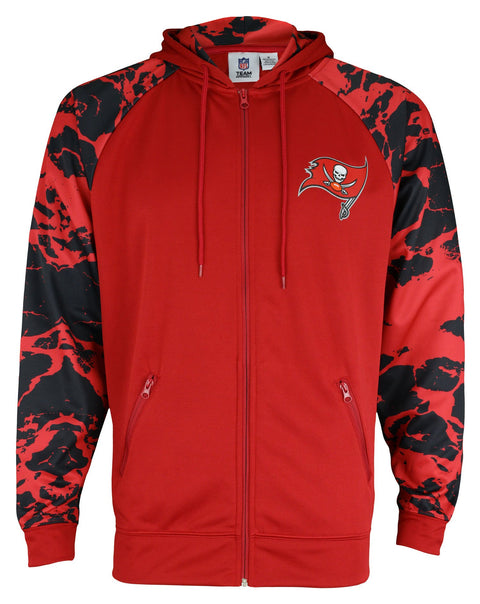 Zubaz NFL Men's Tampa Bay Buccaneers  Full Zip Hoodie with Lava Sleeves