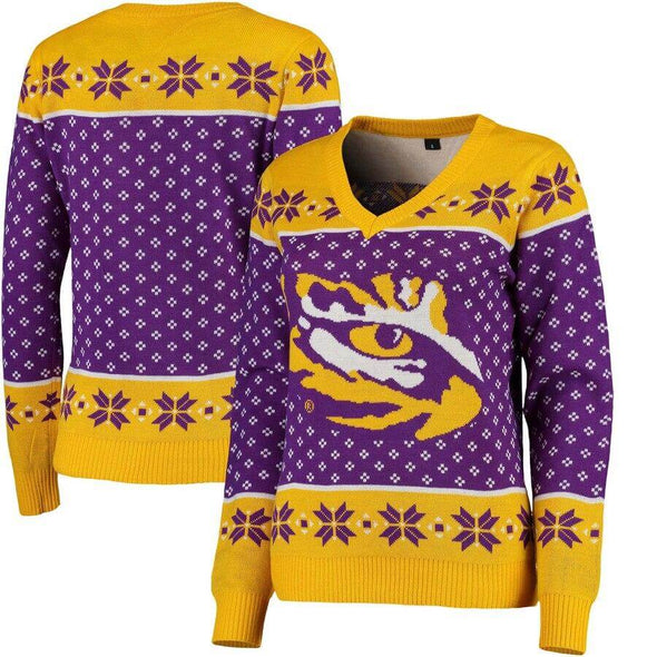 Forever Collectibles NCAA Women's LSU Tigers Big Logo V-Neck Sweater
