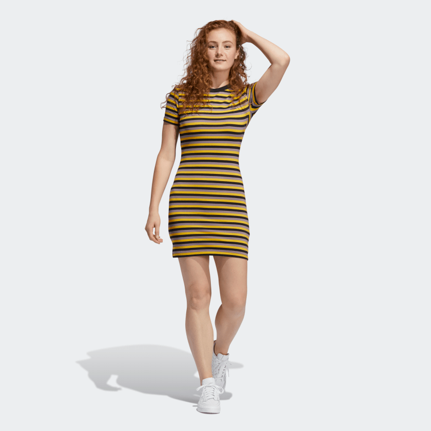 Kort levetid bitter Plakater Adidas Women's Striped Dress, Black / Corn Yellow – Fanletic