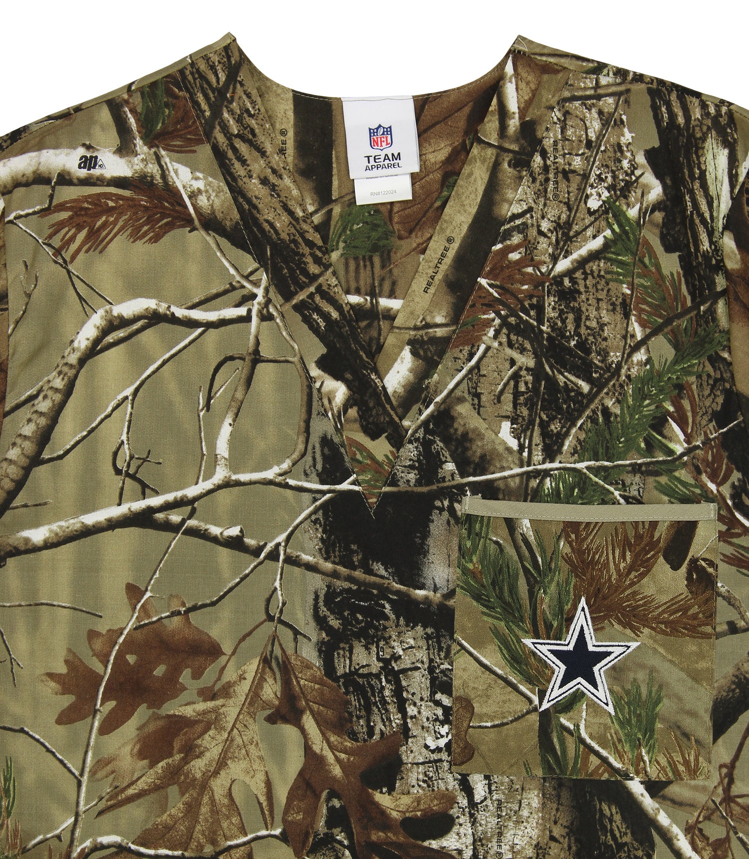 Fabrique Innovations NFL Unisex Dallas Cowboys Camo Team Logo Scrub Top