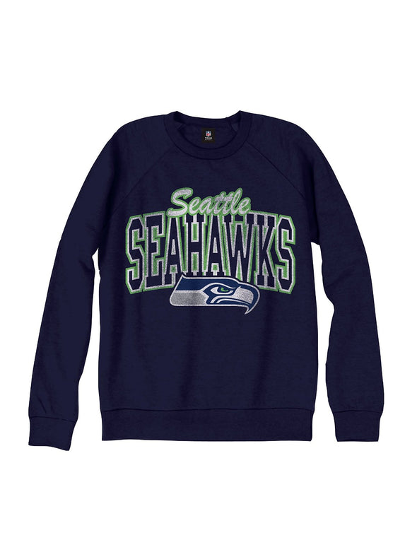 Seattle Seahawks NFL Men's Script Logo French Terry Crew Sweatshirt, Navy