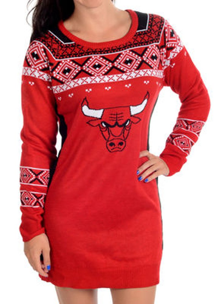 Chicago Bulls Big Logo (Women's V-Neck) NBA Ugly Sweater - CLARKtoys