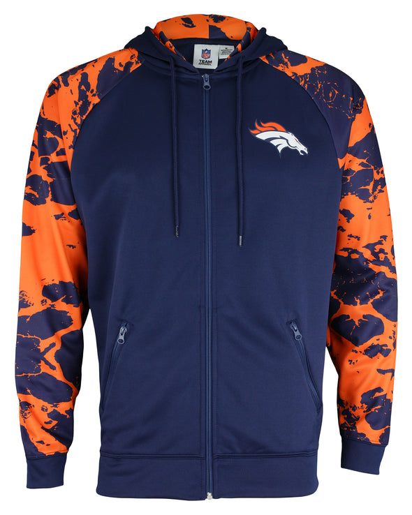 Zubaz NFL Men's Denver Broncos Full Zip Hoodie with Lava Sleeves