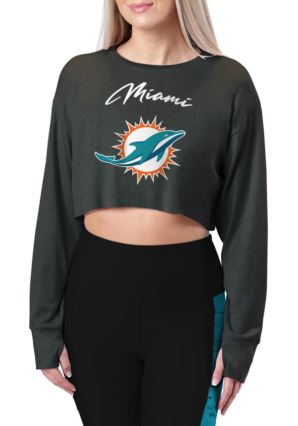 Certo By Northwest NFL Women's Miami Dolphins Central Crop Top, Black