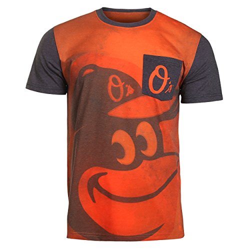 Klew MLB Men's Baltimore Orioles Big Graphics Pocket Logo Tee T-Shirt, Orange Medium